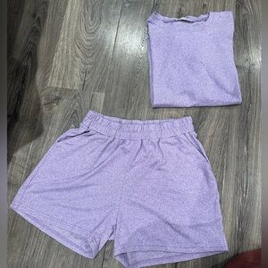 Purple loungewear set with shorts and top
